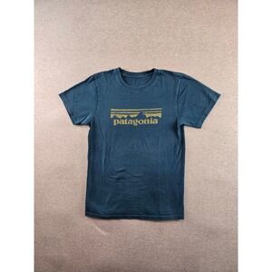 Patagonia Shirt Mens S Slim‎ Fit Blue P-6 Logo Responsibili-Tee Organic Cotton